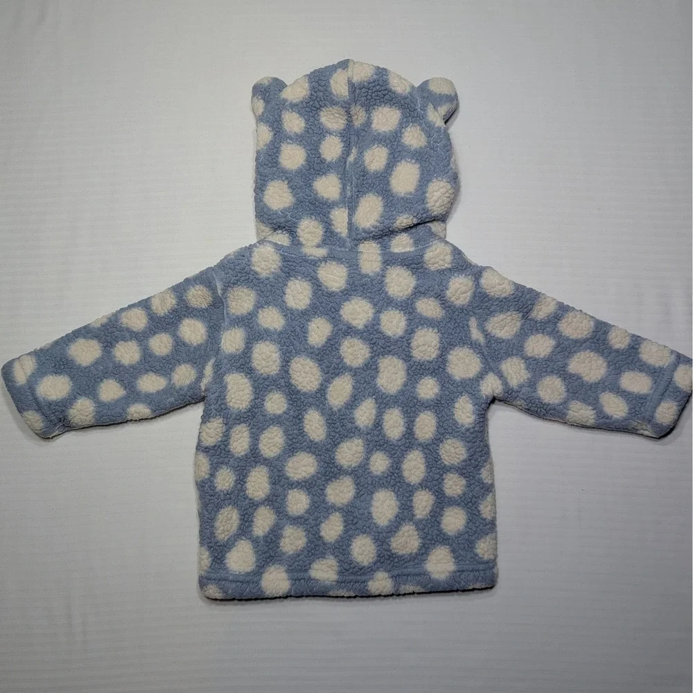 Hanna Andersson Baby 6-12M 70cm Blue White‎ Dot Sherpa Bear Ear Hoodie Jacket